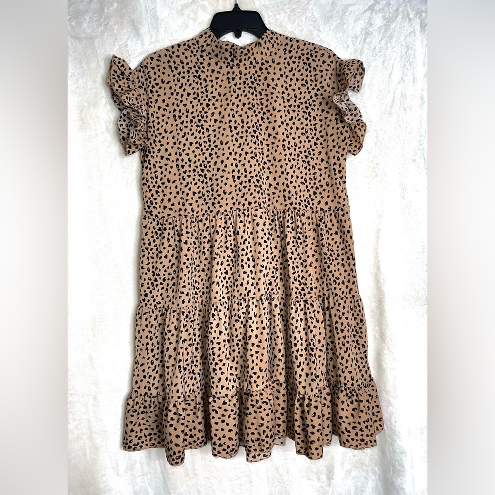 Leopard print SMALL short flowy dress. A little ove the knee length.